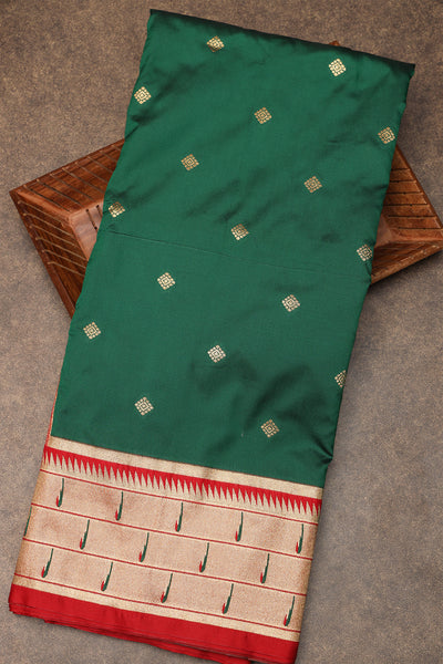 Bottle green and red paithani silk saree