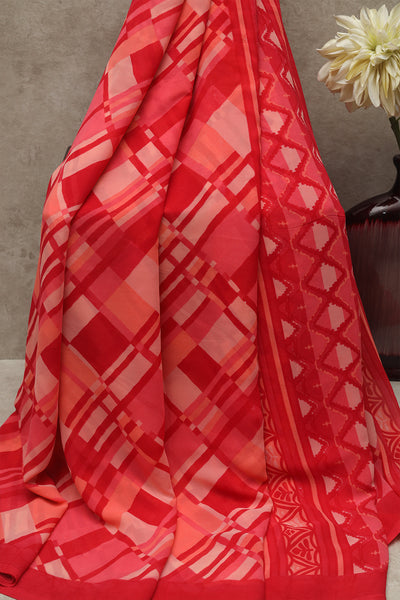 Red and orange chiffon saree