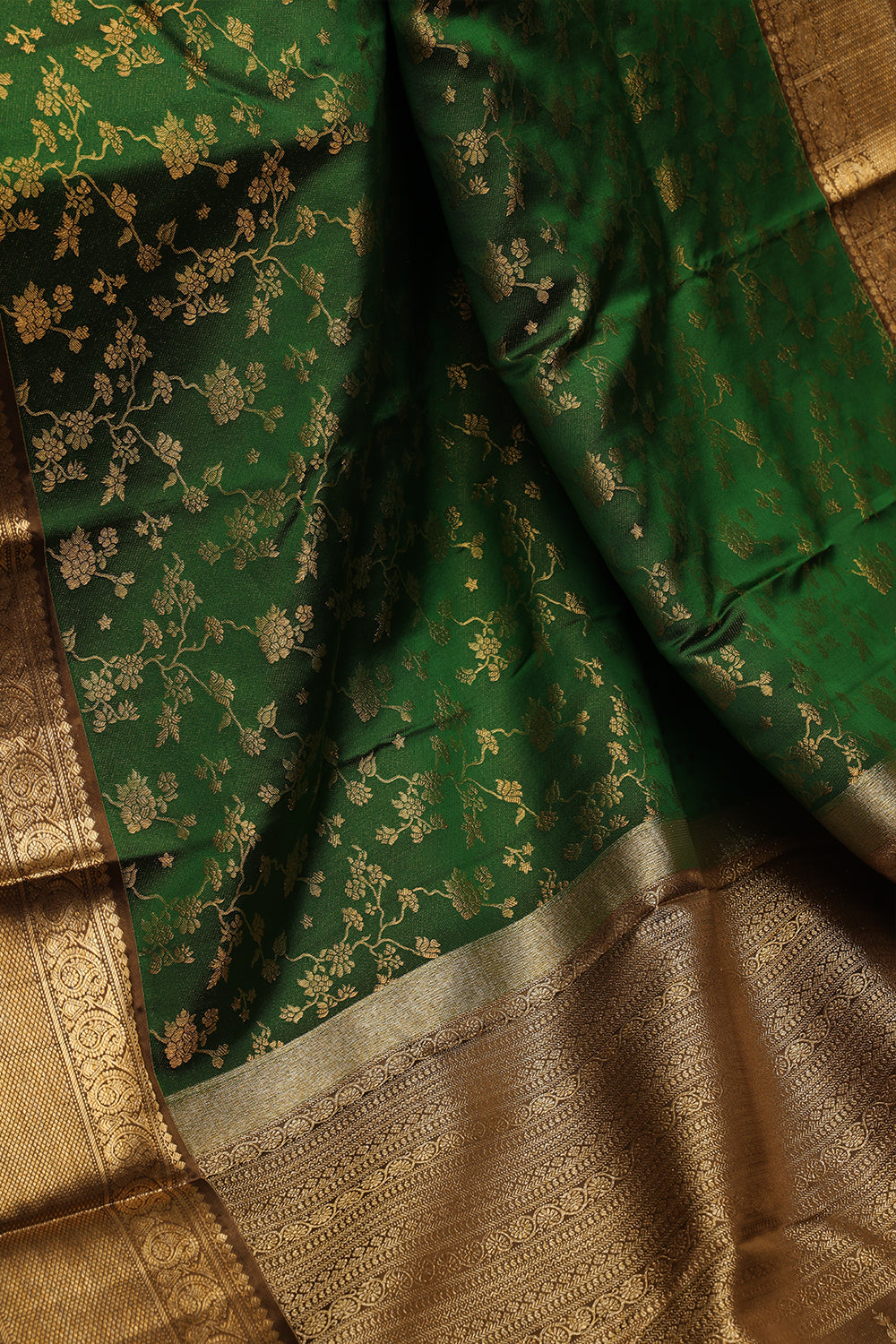 Dark green with chocolate brown silk saree