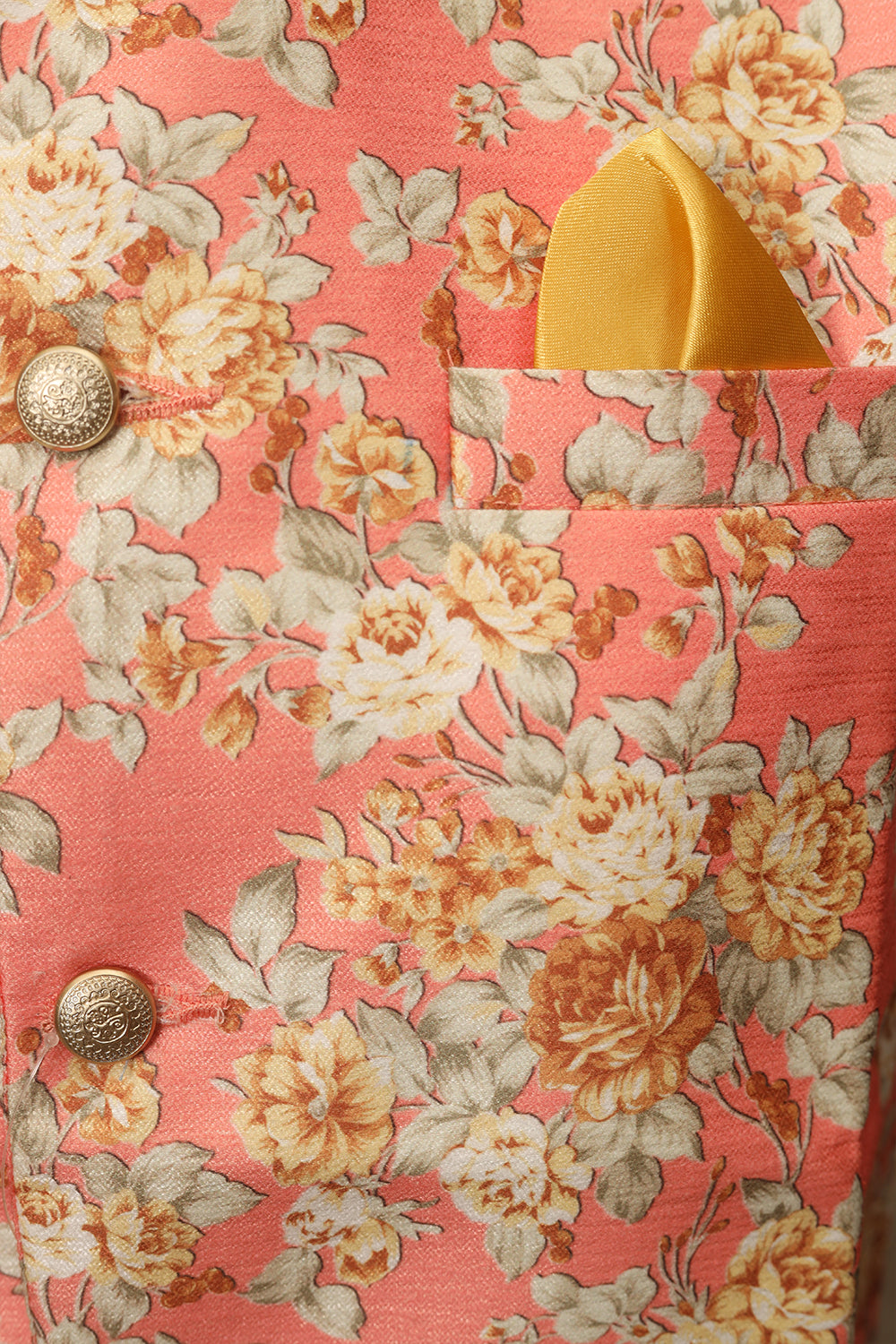 Peach and yellow floral silk Modi coat (size-XL)