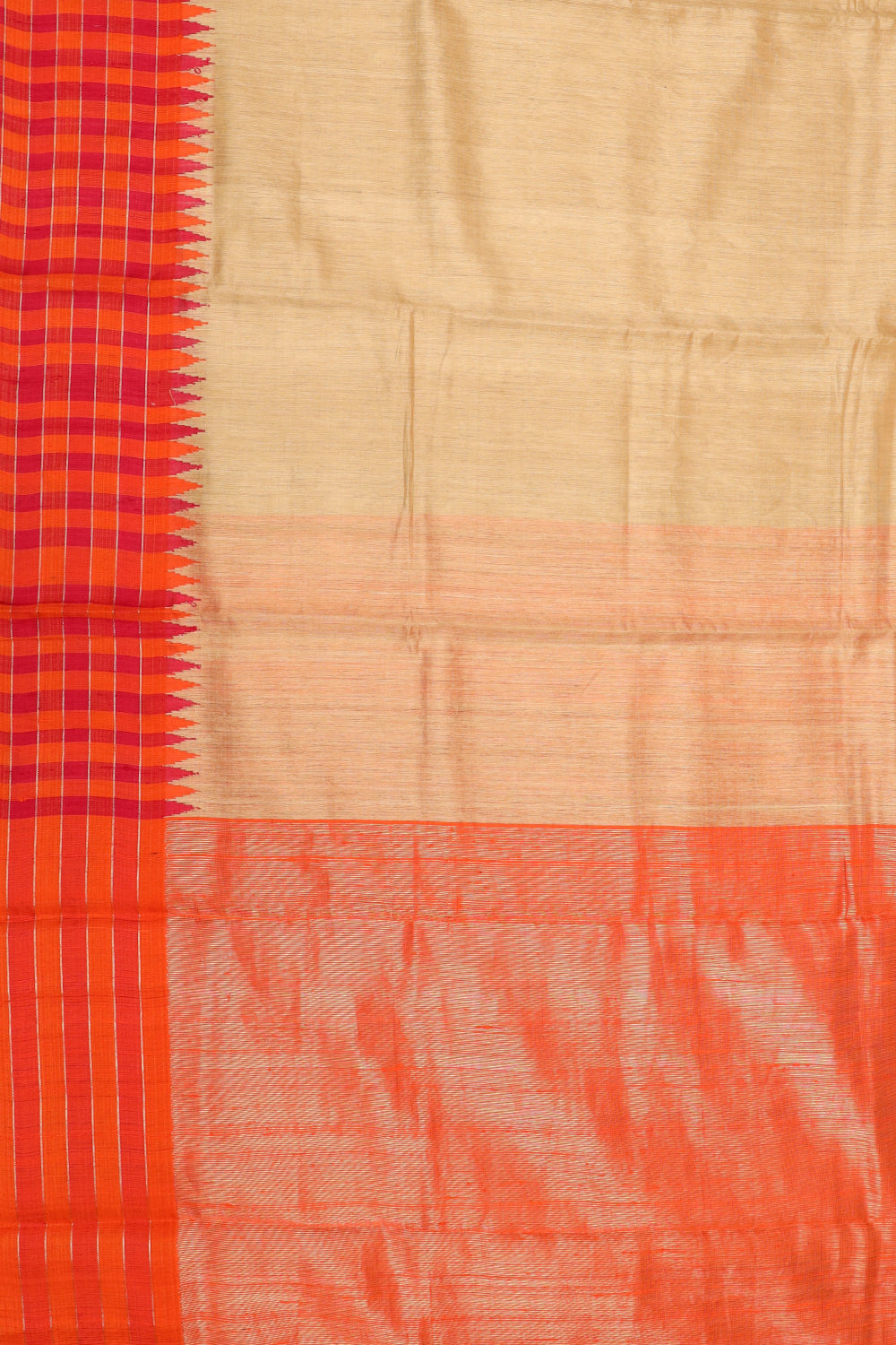 Off white with pink and orange jute saree
