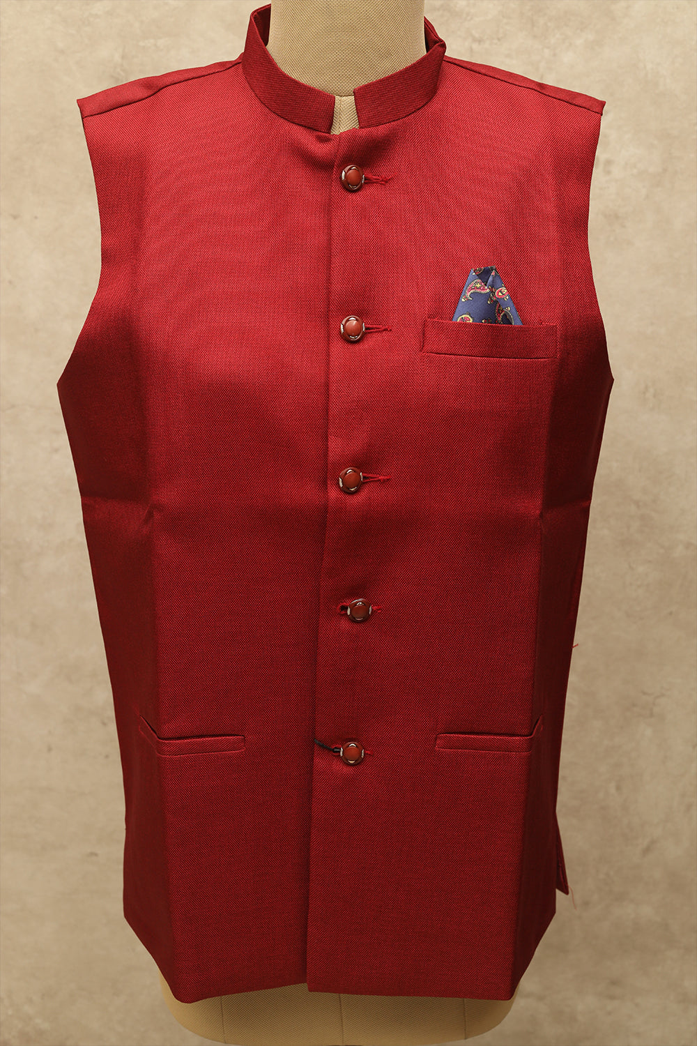 Red silk Modi coat (Size-XL)