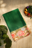 Forest Green Pure Floral Silk Saree