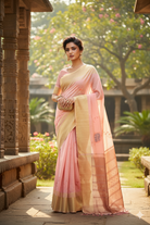 Soft Pink Organza Saree with Gold Zari